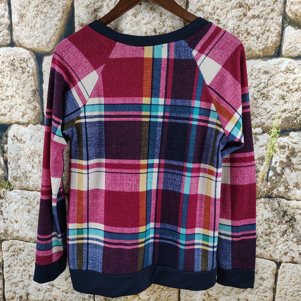 P. S. Kate Colorful Plaid Long Sleeve Top Women's Size Large - Picture 5 of 7